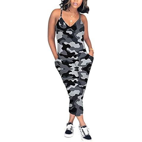QUEENIE VISCONTI Women's Summer Jumper Racerback Camouflage Print One Piece Romper Harem Pants Overalls Jumpsuits 2XL Cover