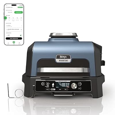 Ninja OG951 Woodfire Pro Connect Premium XL Outdoor Grill & Smoker, Bluetooth, App Enabled, 7-in-1 Master Grill, BBQ Smoker, Outdoor Air Fryer, Woodfire Technology, 2 Built-In Thermometers, Black