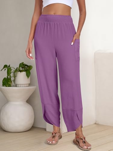 Image of ANRABESS Womens Wide Leg Palazzo Capri Pants 2026 Summer Casual High Waisted Barrel Lounge Flowy Cropped Beach Work Trousers