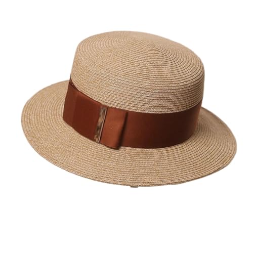 Chapeau de paille d'été pour femme avec bord plat rétro