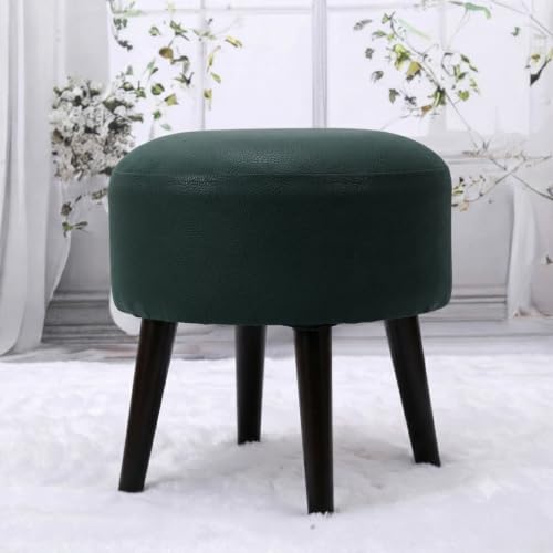 Image of Stool Ottoman Pouffes for Living Room, Kitchen, Home, Office Furniture with Soft Cotton Cushion Mudda Footrest Stool for Chair Sofa Bed Dressing, Green Leather (17 Inch Pack of 1)