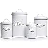Deppon White Canister Sets for Kitchen Counter, Flour and Sugar Containers, Vintage Farmhouse Design Food Storage Container, 4 Pack