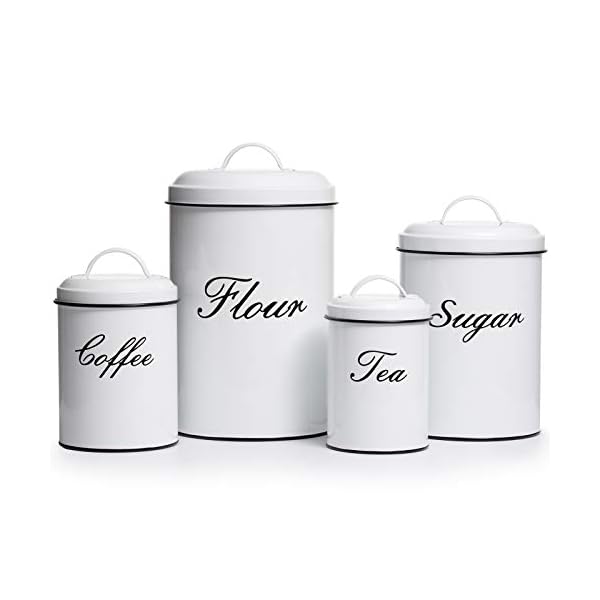 Deppon White Canister Sets for Kitchen Counter, Flour and Sugar Containers, Vintage Farmhouse Design Food Storage Container, 4 Pack Deppon White Canister Sets for Kitchen Counter, Flour and Sugar Containers, Vintage Farmhouse Design Food Storage Container, 4 Pack