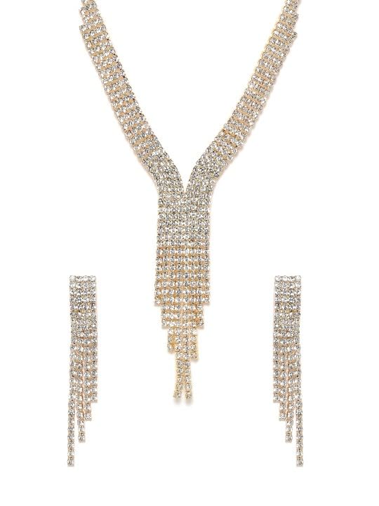 Image of Rubans Necklace Set Stylish American Diamond Zirconia Trendy Jewellery Gift for Women & Girls