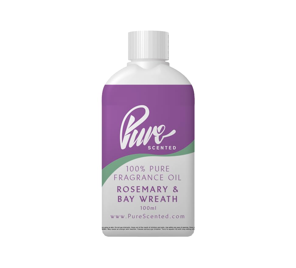 Pure Scented 100ml Fragrance Oil - Vegan & Cruelty-Free, for Candles, Soaps, Slime, Diffusers, Cosmetics, Wax Melts & DIY Crafts (1 x 100ml, Rosemary & Bay Wreath)