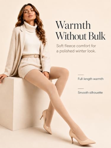 Image of DancMolly Opaque Fleece Lined Tights for Women, High Waist Warm Winter Thermal Control Top Pantyhose