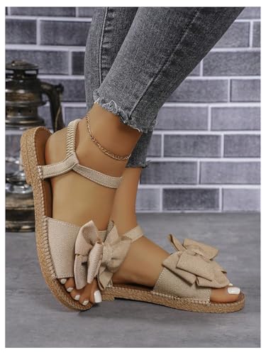 Image of GORGLITTER Women's Bow Flat Sandals 2026 Dressy Cute Ankle Strap Slides | Summer Shoes for Women 2026, Slip On Open Toe Flats, Slingback Slides, Vacation Dress Sandals