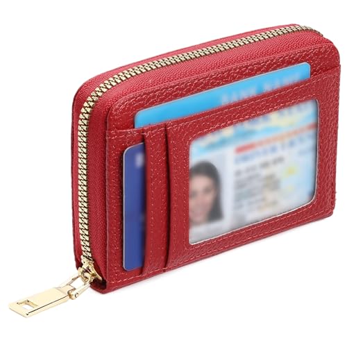 Image of GAEKEAO Wallet Women RFID Blocking Leather Small Compact Zip-Around Credit Card Holder with ID Window & Zipper Pocket