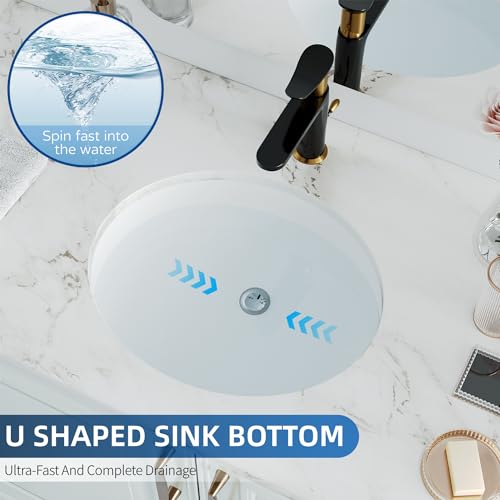 Undermount Bathroom Sink Oval, Hugsleek Interior Bowl Size 16 x 13 inch White Porcelain Ceramic Vessel Sink Under Counter Oval Exterior size 18x15in Bath Sink Bowl Basin Lavatory Vanity Fireclay - Image 4