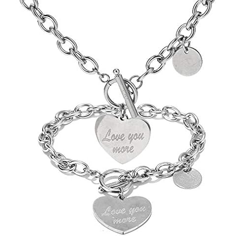 Heart Necklace Heart Bracelet Lock Necklace Lock earring for Women Love Charm Toggle Chain Jewelry Set, Cubic Zirconia Cover