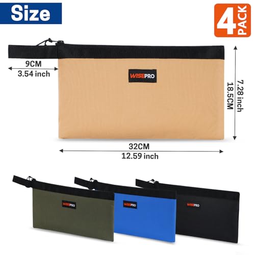 WISEPRO 4 PCS Zippered Tool Pouch, Multipurpose Tool Organisers Bags, Utility Pouch for Screwdrivers Nails Wrenchs Pliers Tools - Blue Black Military Green&Khaki - Image 2