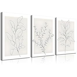 3Pcs Framed Neutral Botanical...