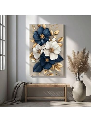 Lienzo de ramo blanco y azul marino floral moderno de 30x40cm para pared interior 4