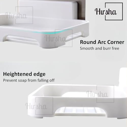Image of Self Adhesive Soap Holder for Bathroom Wall | Plastic Soap Stand with Drain Tray | Wall Mounted Soap Dish | No Drilling Bathroom Soap Holder (02 Rectangular Shape White Color)