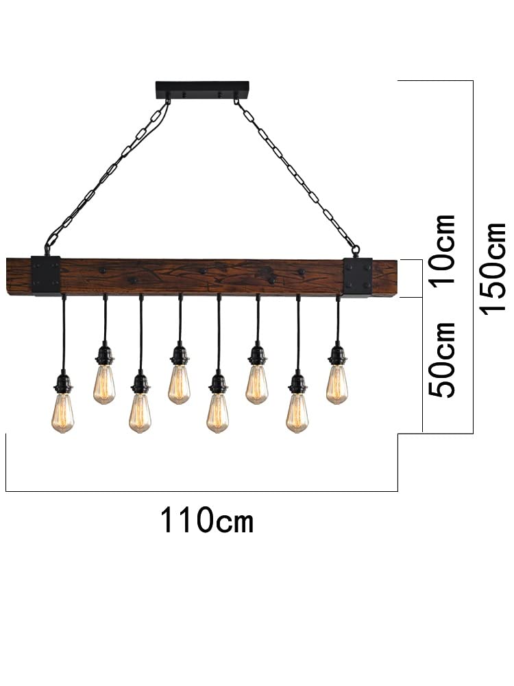 E27 Hängeleuchte Retro Pendelleuchte Esstisch Industrial Hängelampe Aus Holz 8-Flammige Hängeleuchte Retro Esszimmerlampe Holzbalken Vintage Pendellampe Für Wohnzimmer Küche Bar Restaurant