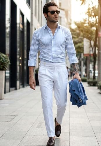 Image of IndoPrimo Men's Striped Shirt | Premium Slim Fit Full Sleeve Formal Casual Shirt | Button-Down Cotton Shirt for Office