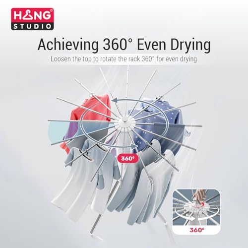 Image of HANG STUDIO Foldable Clothes Dryer Stand Racks for Drying - Multi Way Folding & Rotatable - Lightweight Heavy Duty Aluminium Rails - (White, 3.9 Feet Length, 16 Rods, Large)
