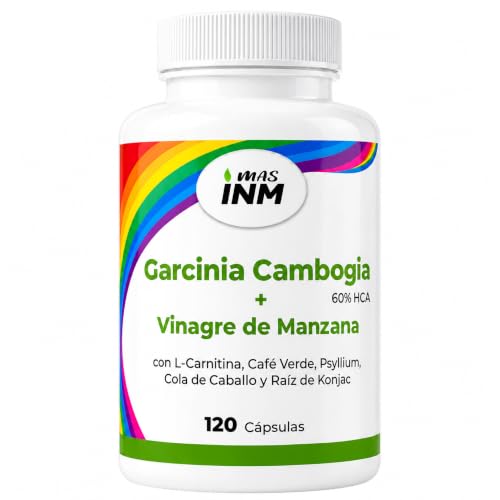 MASINM - Garcinia Cambogia y Vinagre de Manzana 60% HCA - Quemagrasas Potente para Adelgazar, L Carnitina y Glucomanano - Inhibidor de Apetito y Ansiedad, 120 Cápsulas