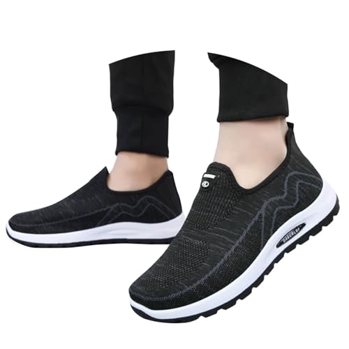 Tenis deportivos para hombre, ligeros, transpirables, de malla, cómodos, ortopédicos con cojín de aire, para caminar nórdico, de verano, para entrenamiento, atletismo, gimnasio, Black, 39 2/3 EU