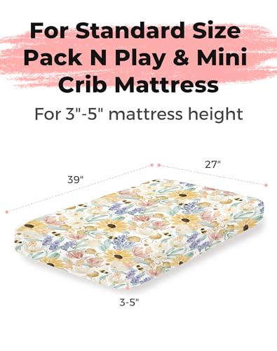 Image of Pack and Play Sheets 2 Pack, Fitted Jersey Knit Mini Crib Sheets for Baby Boys and Girls, Compatible with Graco Pack N Play and Mini Crib Mattress (Golden Meadow, Pack N Play /Mini Crib Sheets)