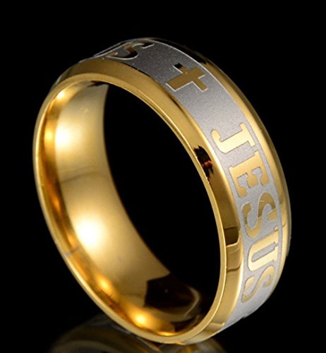 Tanyoyo 8MM stainless steel Gold Plated Jesus Cross Ring Size 6-143