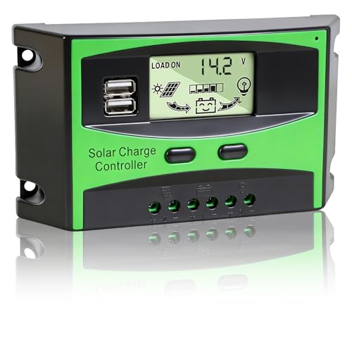60A MPPT Solar Charge Controller 12V/24V Solar Panel Charge Controller with Dual USB Ports Intelligent Regulator LCD Display Auto Parameter Adjustable Multiple Load Control Modes(60A MPPT)
