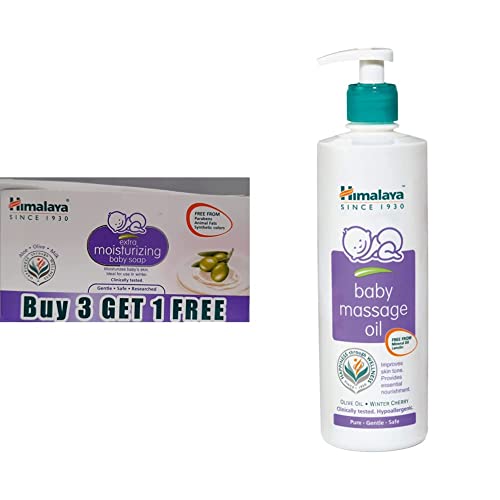 Image of Himalaya Extra Moisturizing Baby Soap (75G, Buy 3 Get 1 Free)&Baby Massage Oil (500Ml)