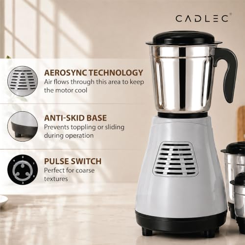 Image of Cadlec BlendCraft 4 Jar 750 Watt Mixer Grinder | High-Power Juicer, Blender & Mixer | Durable ABS Body | Multi-Function for Juicing & Blending | 2-Year Warranty, Grey & Black