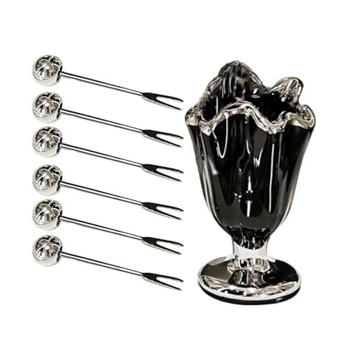 Ioensy Fruit Forks Set Appetizer Forks Dinnerware Cute Dessert Forks with Storage Cup for Kitchen Banquet Dining Table Accessories, Black