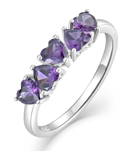 YL Heart Stackable Ring 925 Sterling Silver Eternity Band for Women 4X4mm Birthstone Wedding Anniversary Jewelry-size5