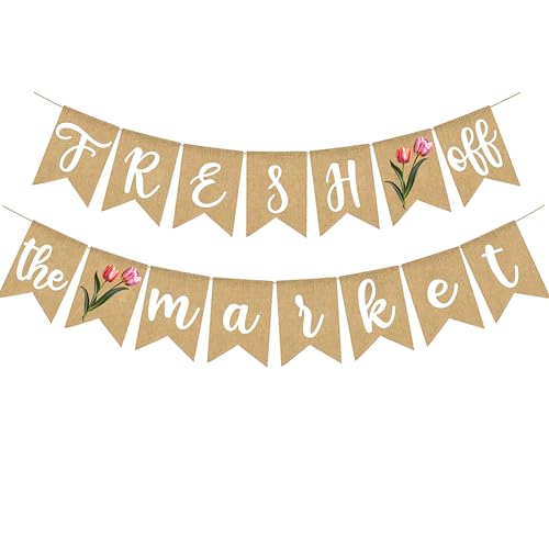Image of Fresh Off The Market Bridal Shower Banner Farmer's Floral Bachelorette Party Supplies Tulip Burlap Garland