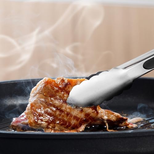 Premium Stainless Steel Kitchen Tong, 12" Sturdy Coiled Spring Locking Food Tong with Non-Slip Silicone Grip ，for Cooking Barbecue, BBQ Grilling, Buffet Serving