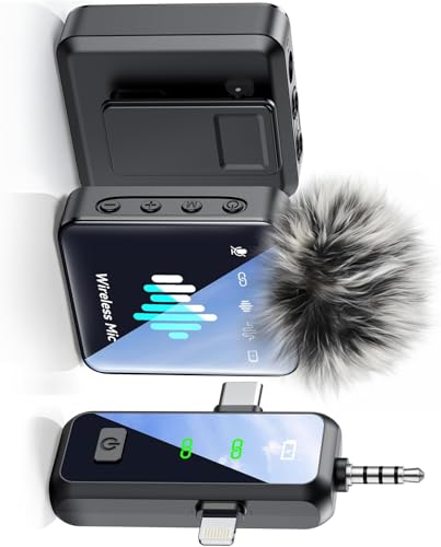 MENERESAS 3-in-1 Mini Microphone for iPhone: Wireless Lavalier Microphone with 80ft Range & 15H Battery - Noise Reduction Lapel Mic, Real-Time Monitoring for Video Recording, Vlog,Light Black