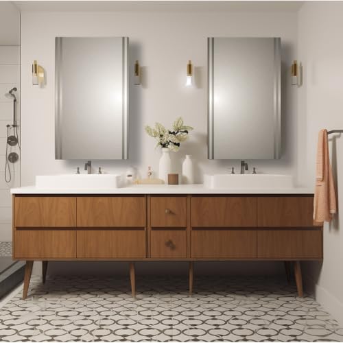 HomeSelects Asiana Asian Modern Styled Beveled Double Mirror Recessed Bathroom Medicine Cabinet 26”