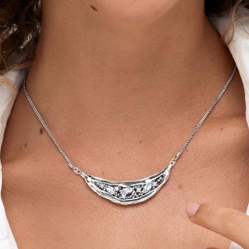 JEAN RACHEL JEWELRY 925 Sterling Silver Shield Necklace Statement With Marquise Shaped Cubic Zirconia CZ Hypoallergenic Nickel and Lead-free Artisan Handcrafted Designer Collection Made in Israel2