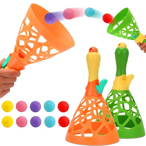 Jesitai Outdoor Indoor Game Activities for Kids with 2 Catch Launcher Baskets and 10 Balls, Lawn Campground Beach Christmas Party Toys for Kids Age 5 6 7 8 9 10+ and Adult