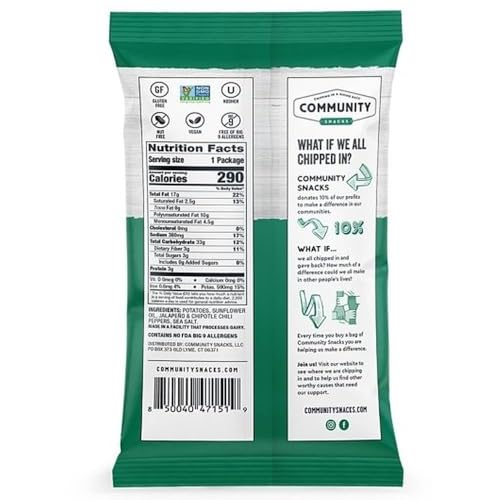 Community Snacks - 25 Count Fire Roasted Jalapeño Flavor Kettle Cooked Potato Chips - 2 Oz Bags - Non-GMO, Gluten-Free, Kosher, Vegan - Fiery Heat with a Smoky Touch - Chipping In & Giving Back