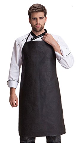 Haosensix Waterproof Apron Adjustable Neck Strap Bib Kitchen Apron For Adult Cooking Working Dishwashing, Butcher, Fish, Lab,Black One Piece