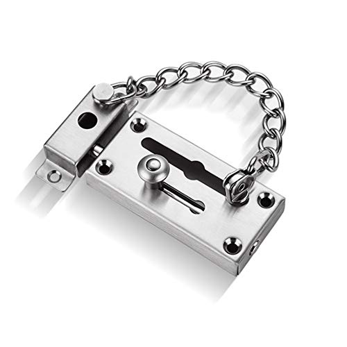 Door Chain Lock, Slide Bolt Latch Lock for Door Gate Safety Latches, Heavy Duty Stainless Steel Brushed Nickel Finish (1, Silver)