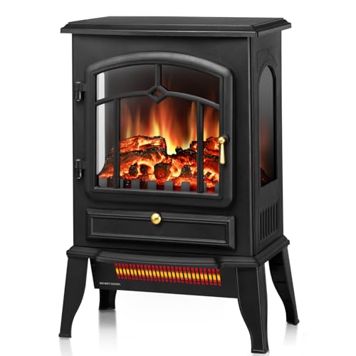 Image of Electric Fireplace Stove with 3D Flame Effect, 1000 /1500W & Flame-Only Mode