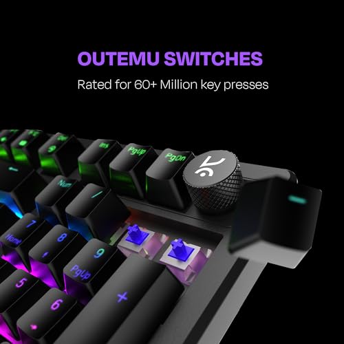 Image of Kreo Hive Wired Full Size RGB Backlight Gaming Mechanical Keyboard, Customizable RGB, Mechanical Switches,5-Pin Hot Swap, NKRO, Metal Volume Knob, All Black Keycaps (All Black, Blue Switch)