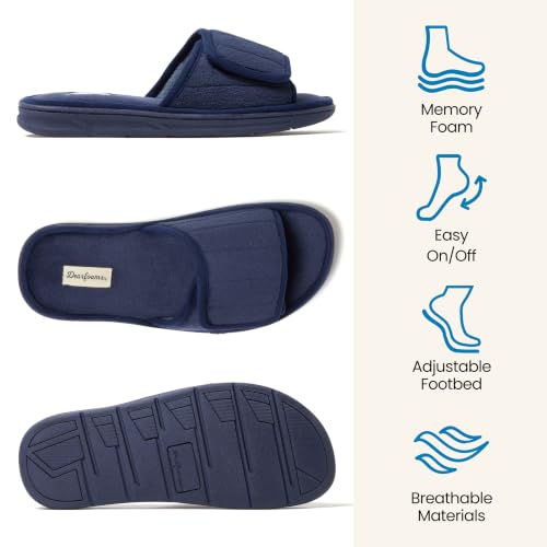 Image of Dearfoams Men's Adjustable Indoor /Outdoor Memory Foam Machine Washable Summer Slide Slipper