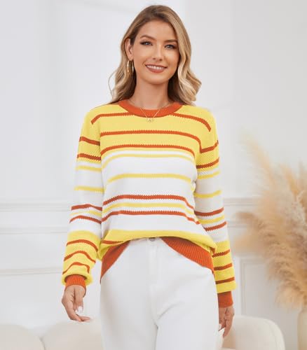 Image of ANCAPELION Women's Christmas Sweater Pullover Vintage Color Block Chunky Knit Sweater Tops