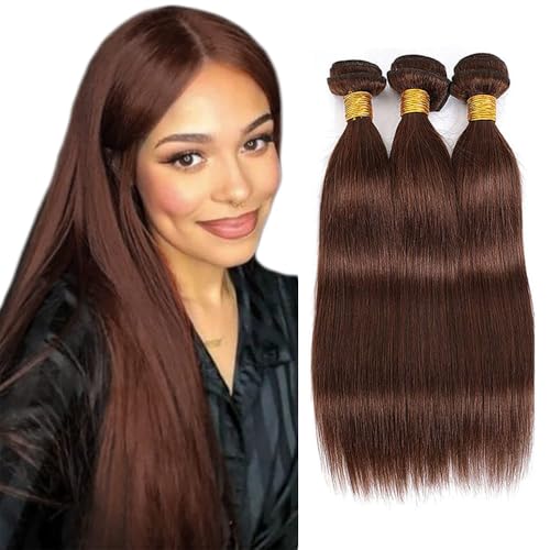 Extensiones de pelo natural brasileño liso #4 chocolate, cortinas de cabello humano