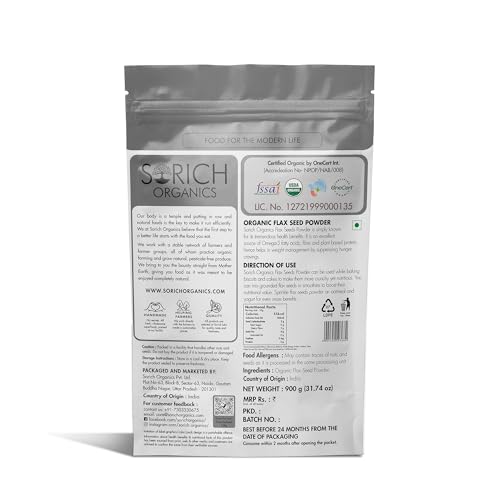 Image of Sorich Organics Cold Milled Flax Seeds Powder 900g | Alsi Seed Flour | Rich in Omega-3, Fiber & Protein | Gluten Free Superfood | Supports Hair Growth, Skin & Digestion
