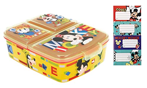 Theonoi Fiambrera para niños con compartimentos, fiambrera con compartimentos, sin BPA, diseño de Mickey Mouse
