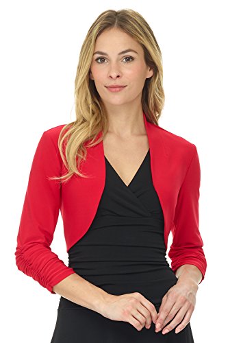 Image of Rekucci Women's Chic Soft Knit Stretch Bolero Shrug with Ruched Sleeves