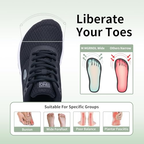 Womens Wide Toe Box Walking Shoes with Arch Support Tennis Orthotic Sneakers Wide Width Shoes for Plantar Fasciitis Pain Relief Black US 9.52