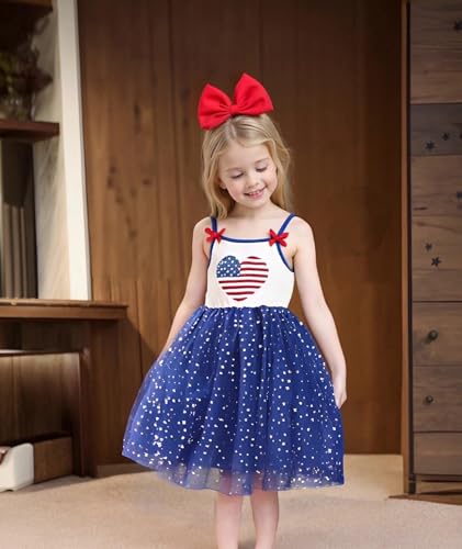 2-7Y Toddler Girls 4th of July Outfits Little Girl Patriotic Clothes Independence Day Kids Stars Red White Blue Dress2