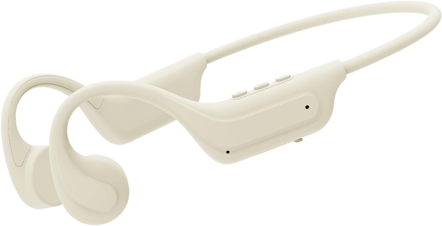 Bone Conduction Open Ear Headphones Bluetooth 6.0-10H Playtime Wireless Headset with Mic,IP65 Sweatproof Sport Earphones for Workout,Hiking,Running - Beige